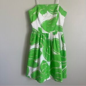 Lilly Pulitzer Green White Glitter Strapless Stinger Bee Lottie Mini Dress Sz 0